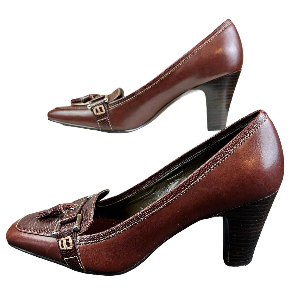 Naturalizer Honor Pumps Women Size 6 1/2 Burgundy Brown Leather Tasseled Buckle - Picture 6 of 11